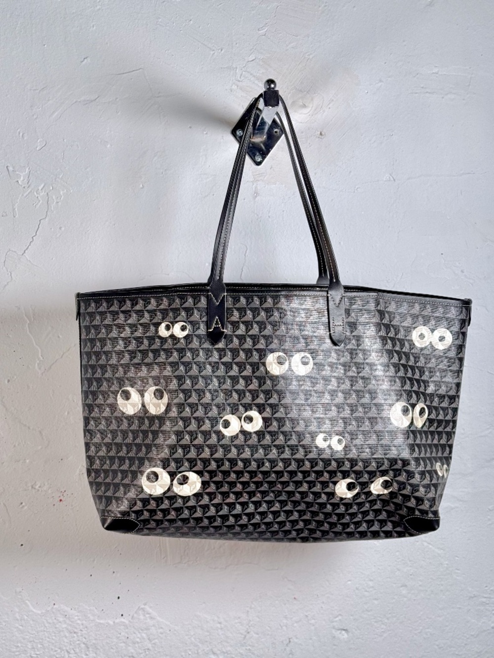 Anya Hindmarch Large I AM A PLASTIC BAG Tote Multi Eyes Black/Grey